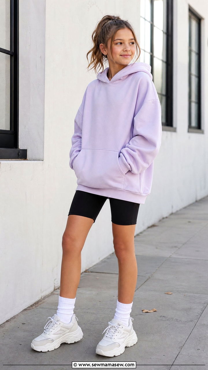 Oversized Hoodie and Biker Shorts Outfit - 30 Tween outfit ideas aesthetic