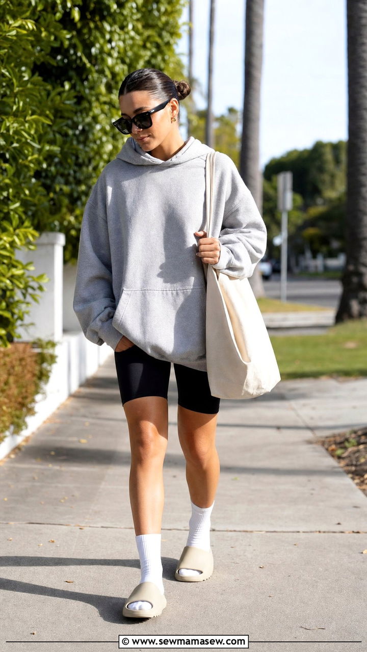 Oversized Hoodie and Biker Shorts School Look - 35 back to school outfits Pinterest