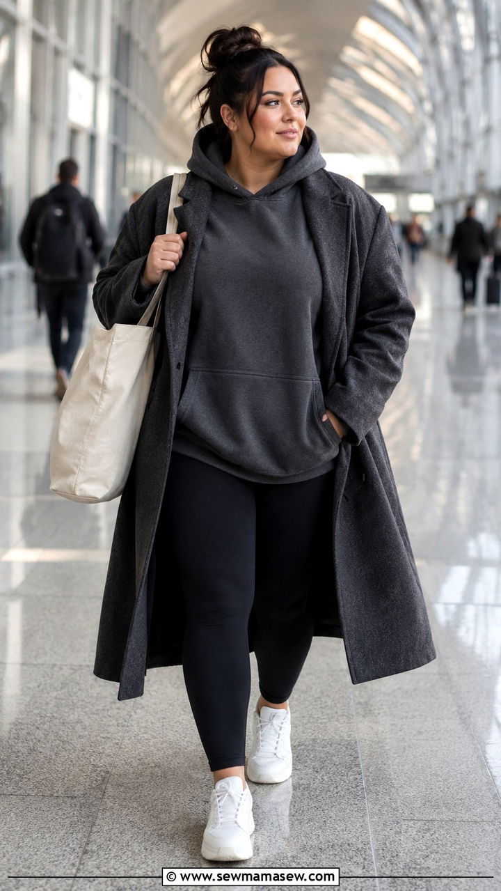 Oversized Hoodie and Leggings Travel Outfit Curvy - 25 Travel outfit ideas curvy women