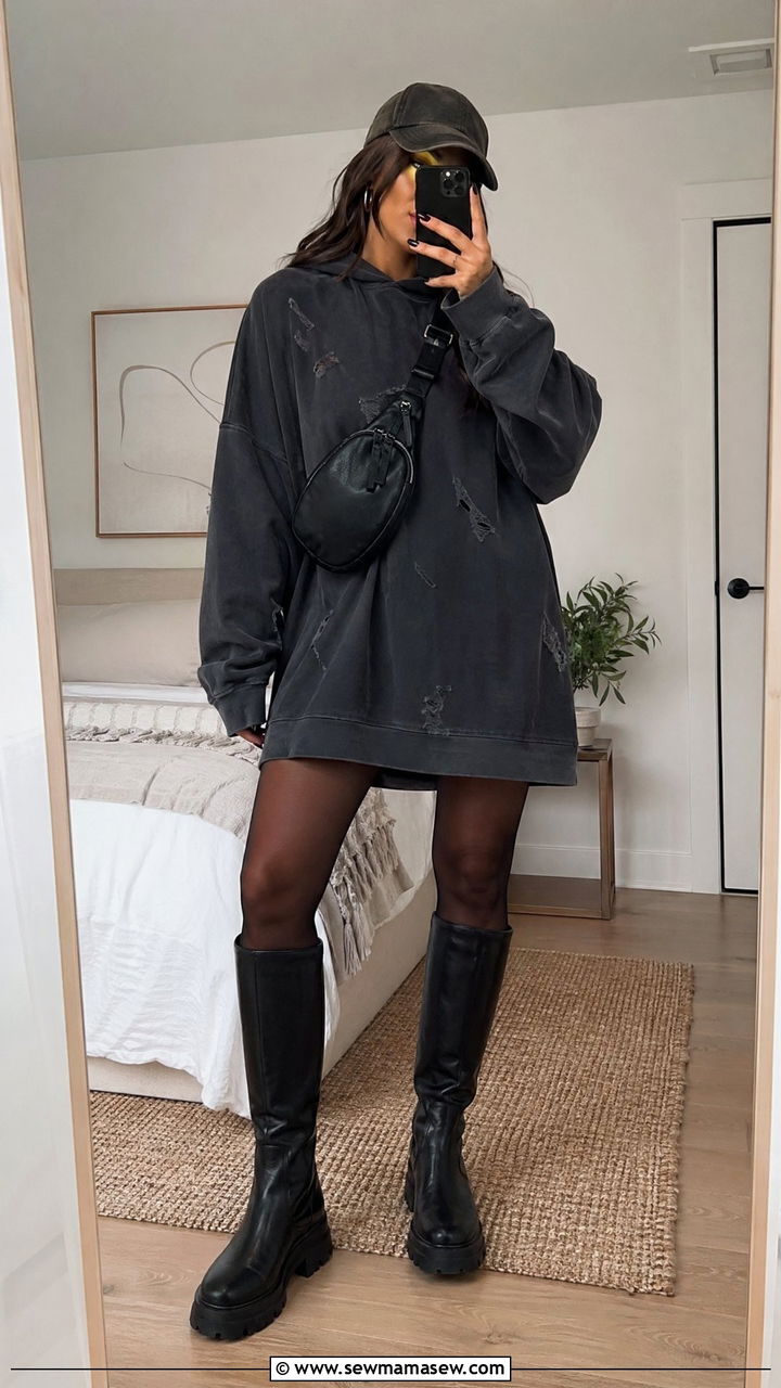 Oversized Hoodie as a Dress Outfit - 35 Edgy outfit ideas