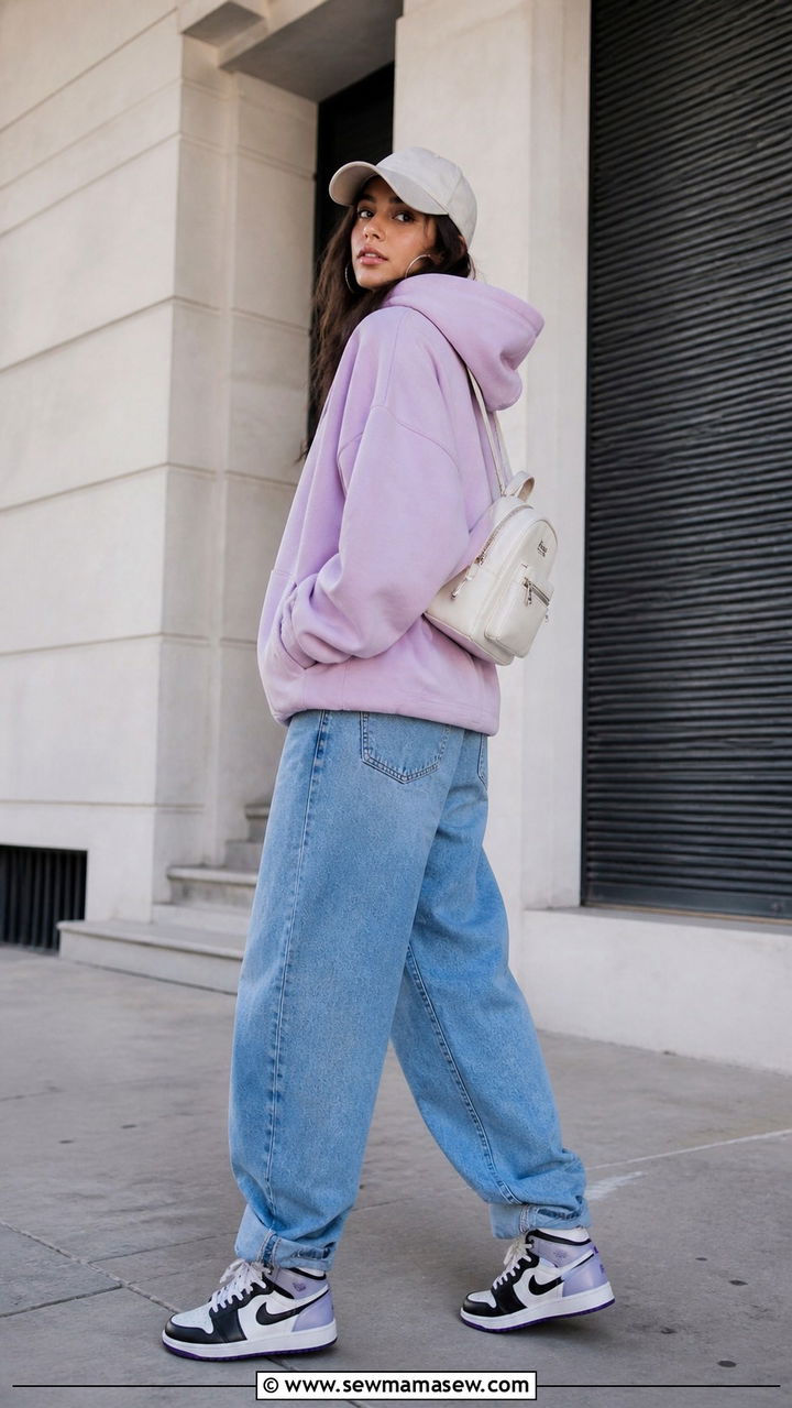 Oversized Hoodie with Baggy Jeans and High Top Sneakers - 40 jeans outfit ideas for women