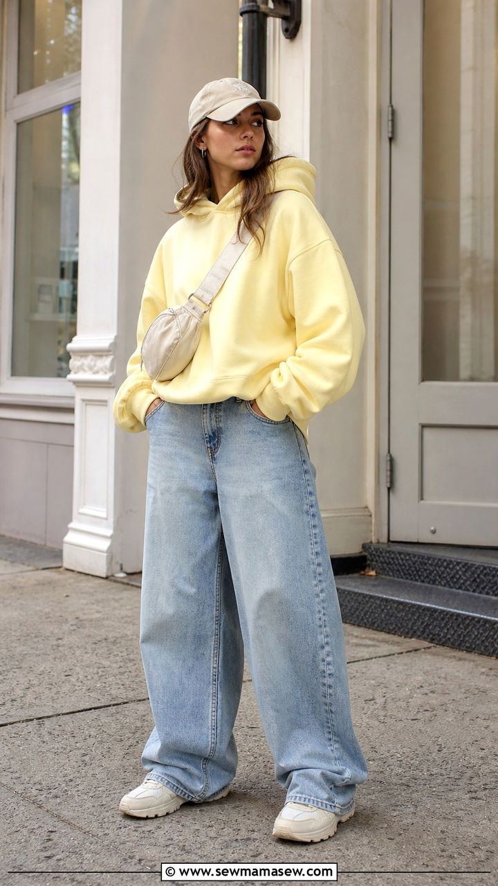 Oversized Hoodie with Baggy Jeans and Sneakers - 40 First day of spring outfits