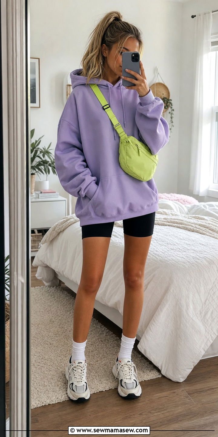 Oversized Hoodie with Biker Shorts Outfit - 25 Cute spring outfits for teens