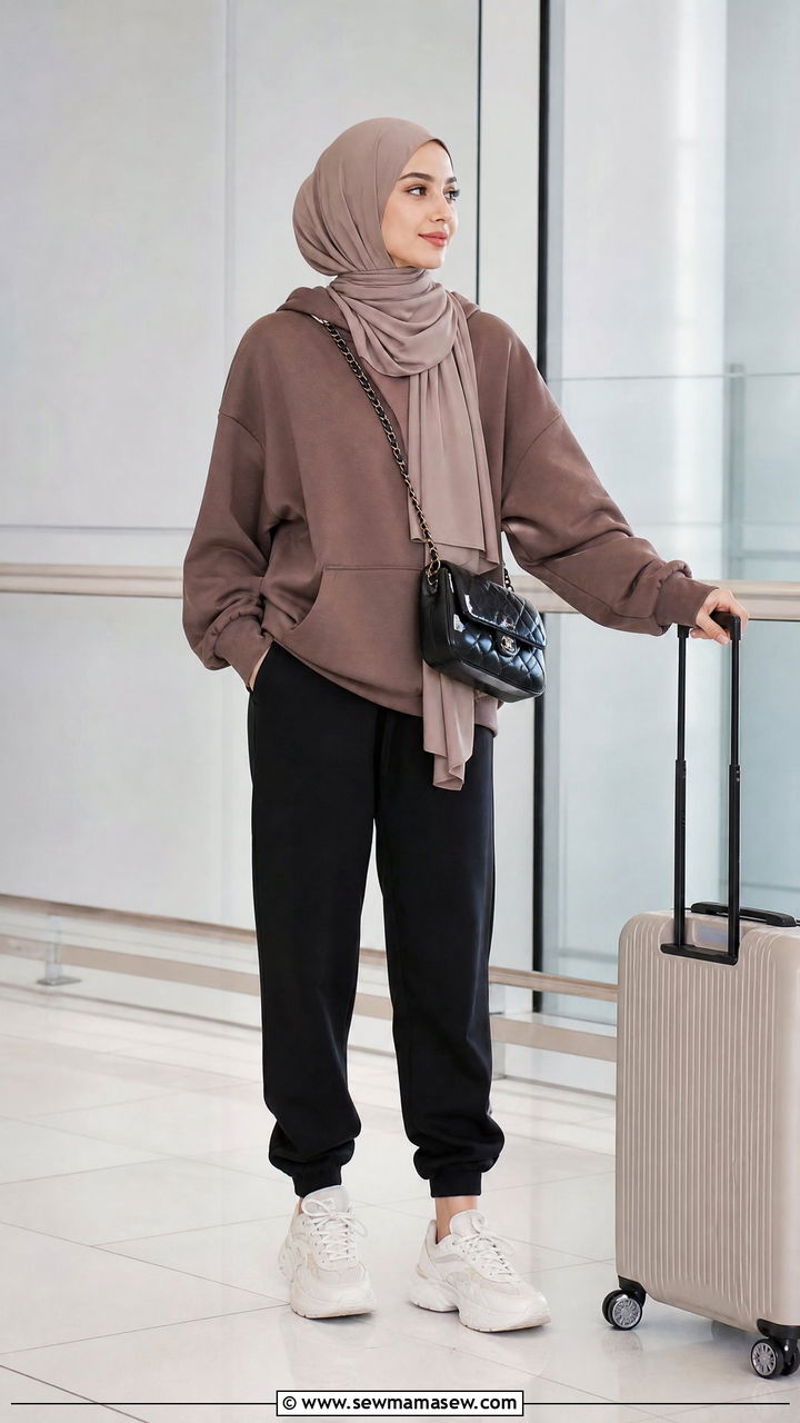 Oversized Hoodie with Jogger Pants and Sporty Hijab - 25 casual outfits for hijab women