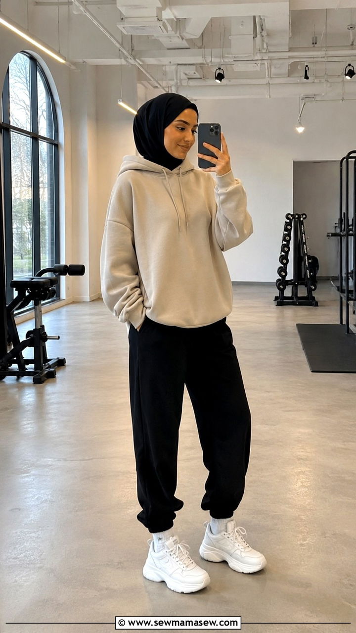 Oversized Hoodie with Loose Joggers - 25 Modest gym outfit ideas with hijab