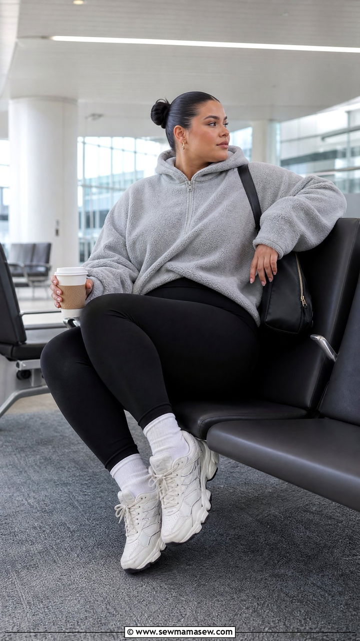 Oversized Hoodie with Stretch Leggings - 30 Plus size outfit ideas for travel
