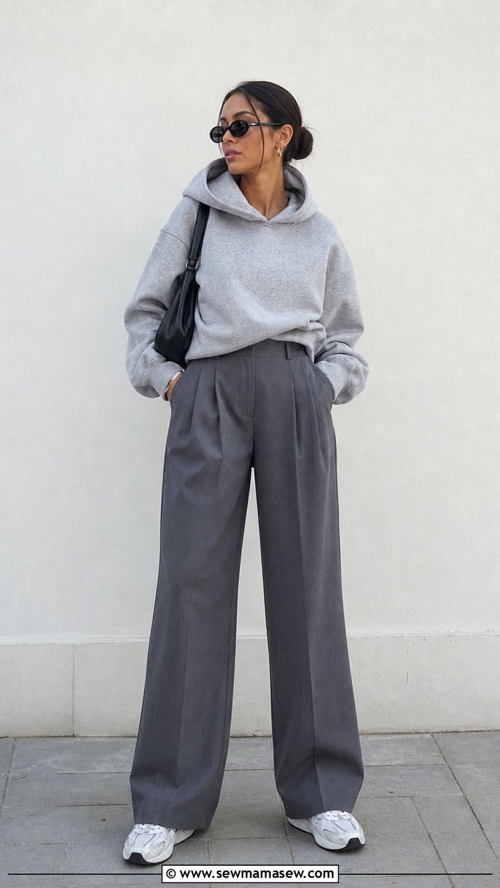 Oversized Hoodie with Wide Leg Trousers and Dad Sneakers - 25 spring model off duty outfit ideas
