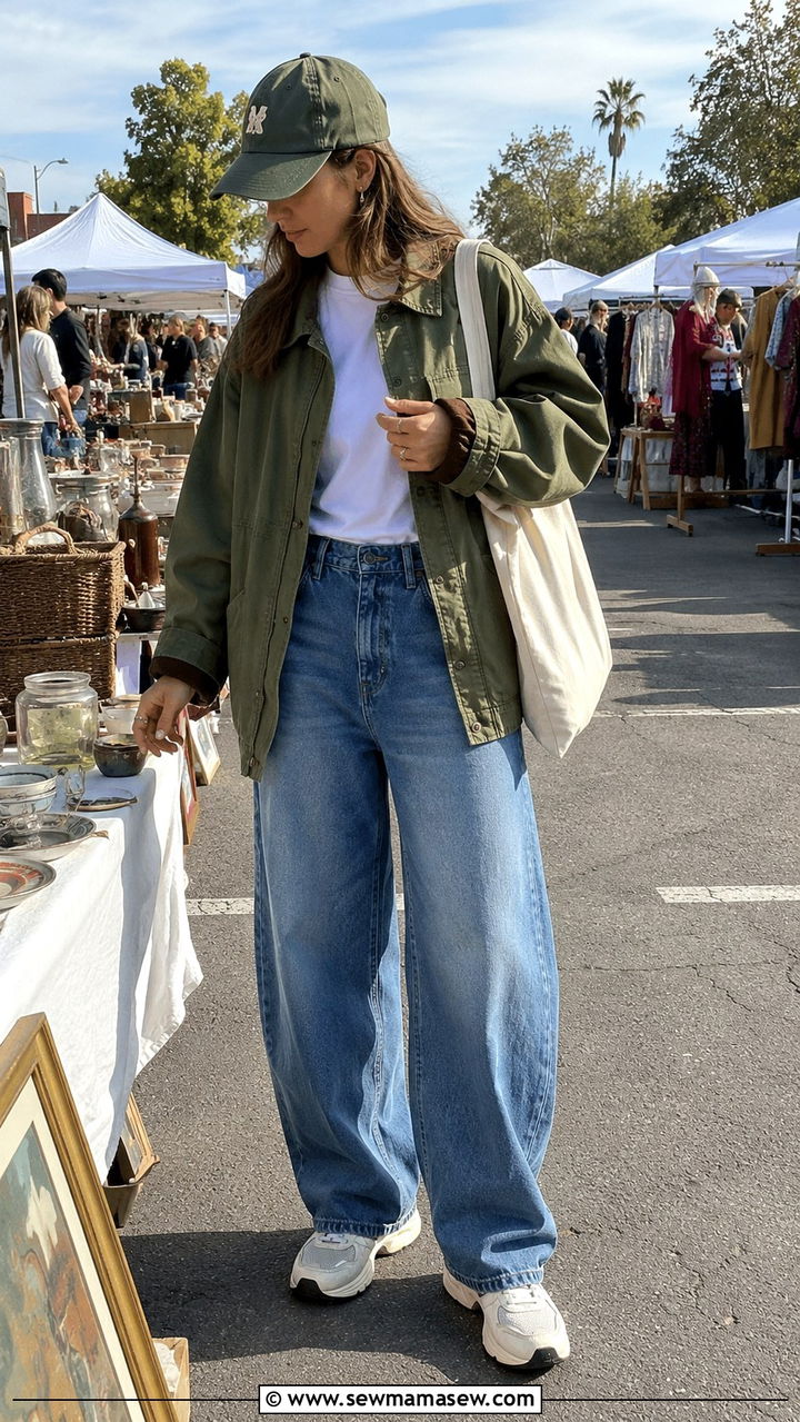 Oversized Jacket And Barrel Jeans With White Sneakers - 25 Barrel jeans outfit ideas with white sneakers