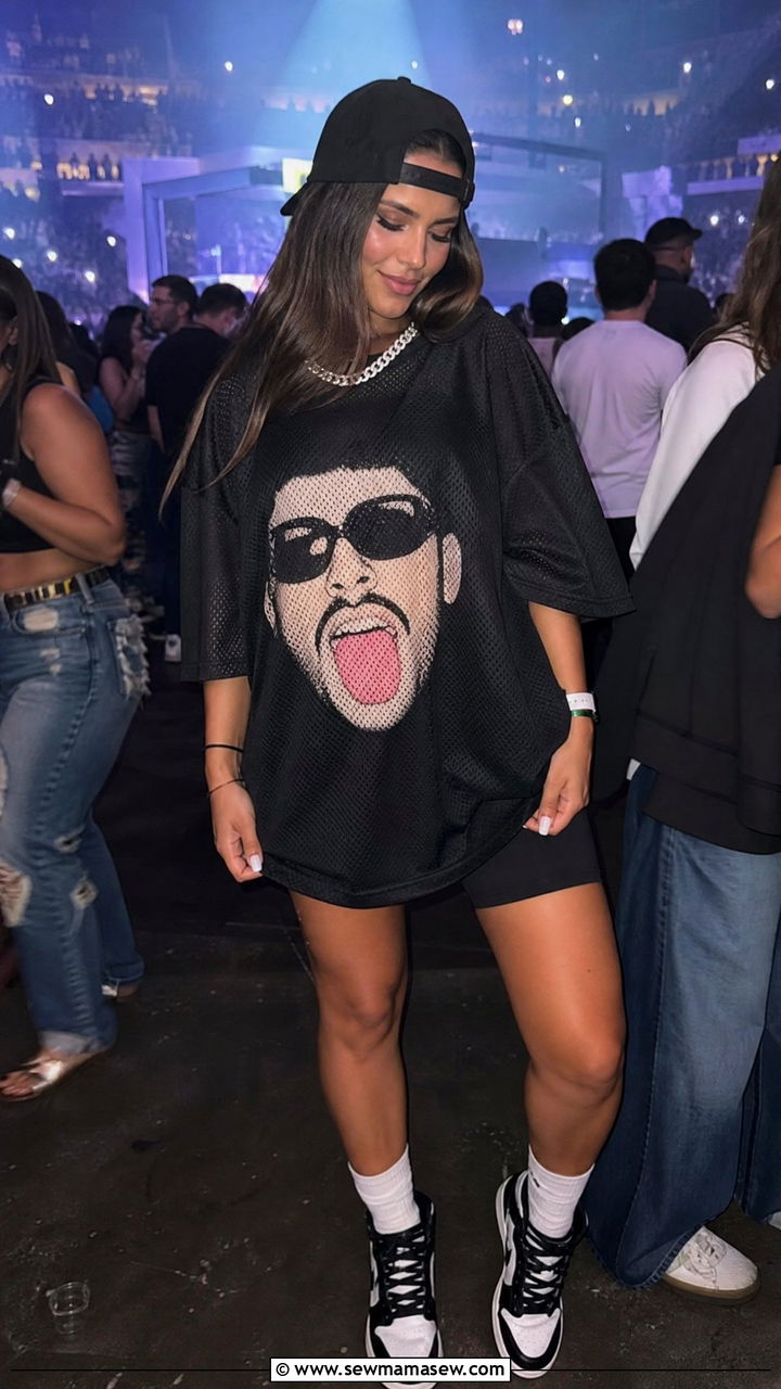 Oversized Jersey With Baseball Cap And Sneakers - 25 Bad Bunny concert outfit ideas