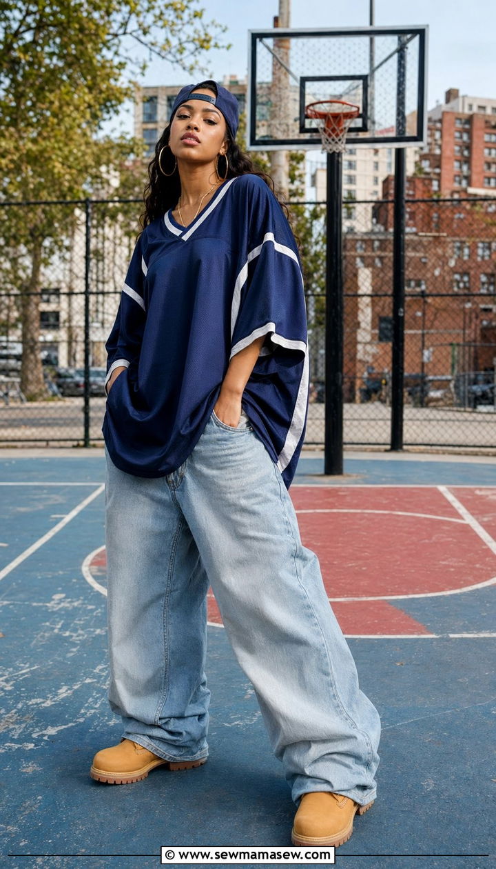 Oversized Jersey and Baggy Jeans Outfit - 35 90s outfits ideas
