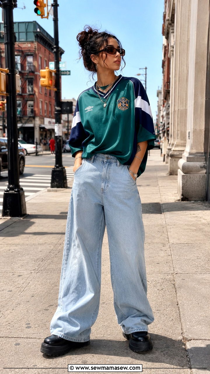 Oversized Jersey with Wide Leg Jeans and Chunky Boots - 30 Tomboy outfit ideas