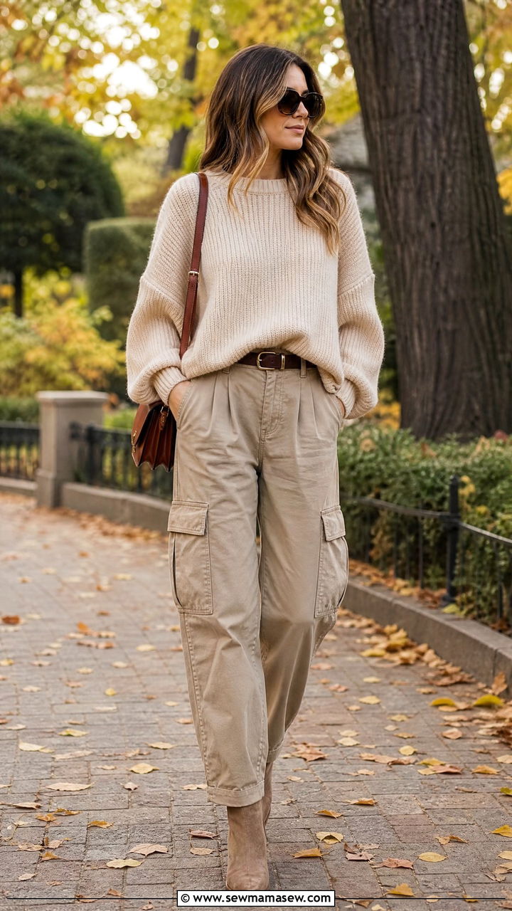 Oversized Jumper And Belted Cargo Pants - 25 classy cargo pants outfits
