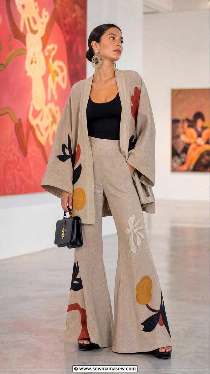 Oversized Kimono Jacket and Flared Pants Set - 25 Kimono matching set outfit ideas