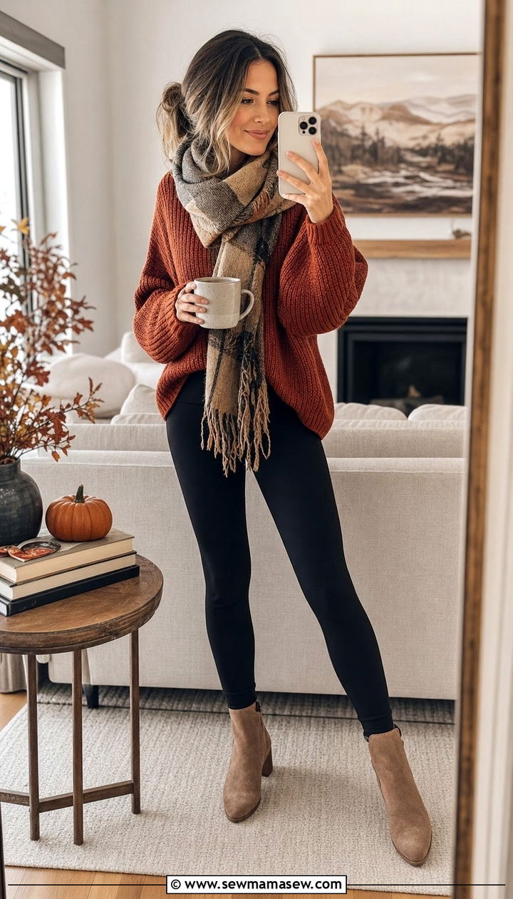 Oversized Knit Sweater And Leggings Book Club Outfit - 35 Book club outfit ideas