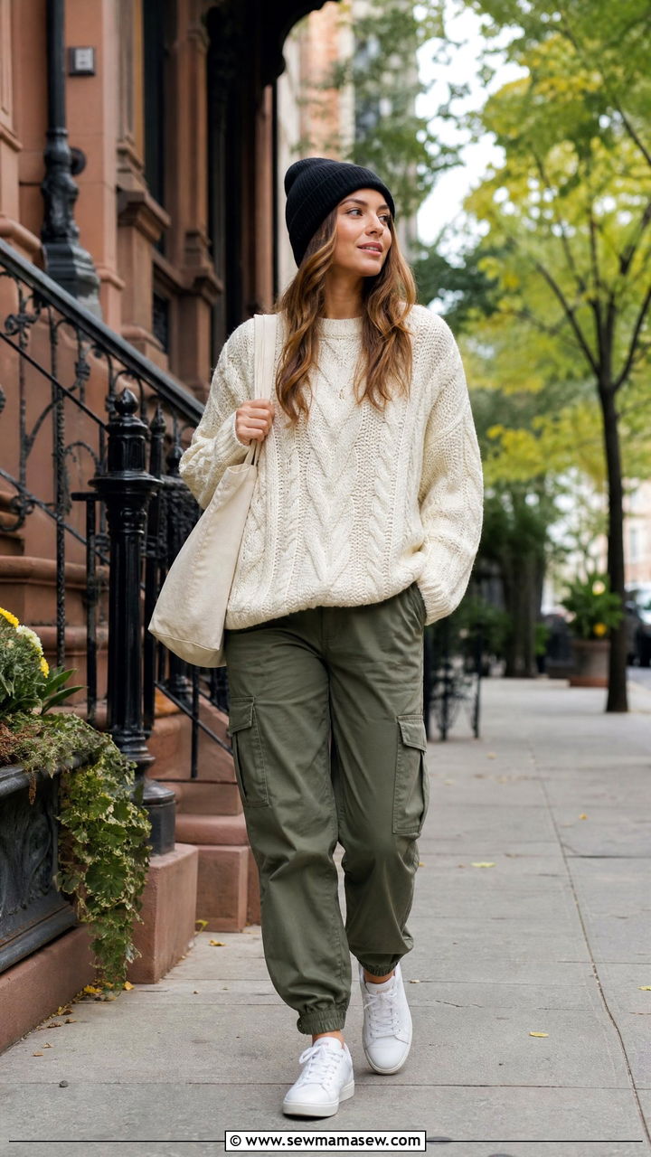 Oversized Knit Sweater With Utility Pants - 30 streetwear outfits 2026