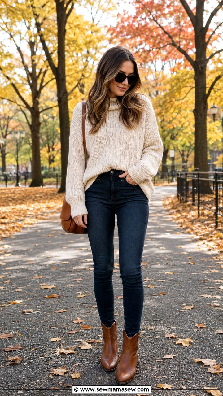 Oversized Knit Sweater and Skinny Jeans With Tecovas Boots - 20 Western outfit ideas with Tecovas boots