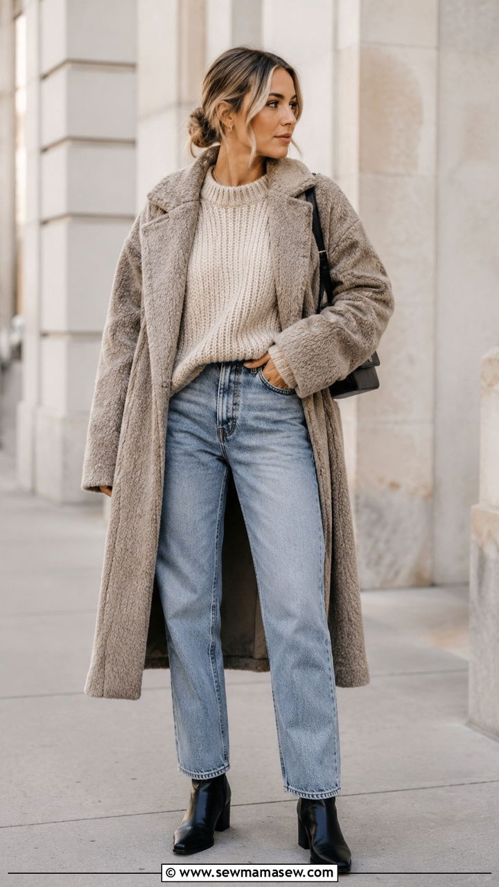Oversized Knit with Relaxed Jeans - 30 brunch outfits Pinterest