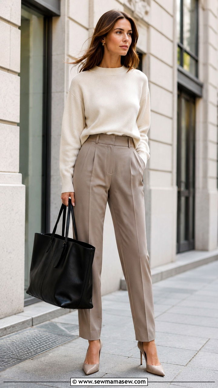Oversized Leather Tote With Tailored Trousers - 20 Tote bag outfit ideas 2026