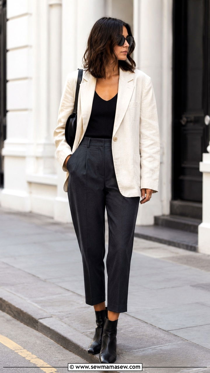 Oversized Linen Blazer Work Look - 30 Linen blazer outfit ideas for work