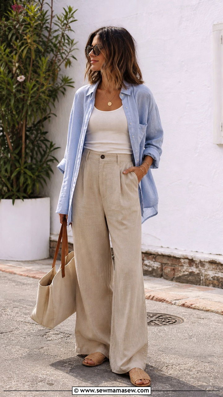 Oversized Linen Shirt Over A Basic Tank - 40 Boho spring outfits