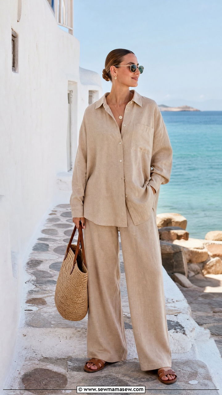 Oversized Linen Shirt With Matching Linen Wide Leg Trousers - 30 Modest outfit ideas with oversized shirt