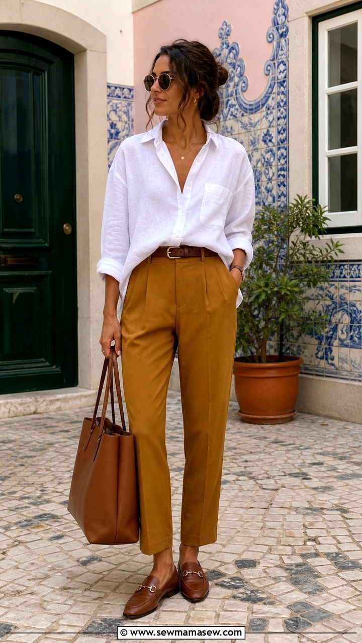 Oversized Linen Shirt with Tailored Trousers - 40 What to wear in Lisbon