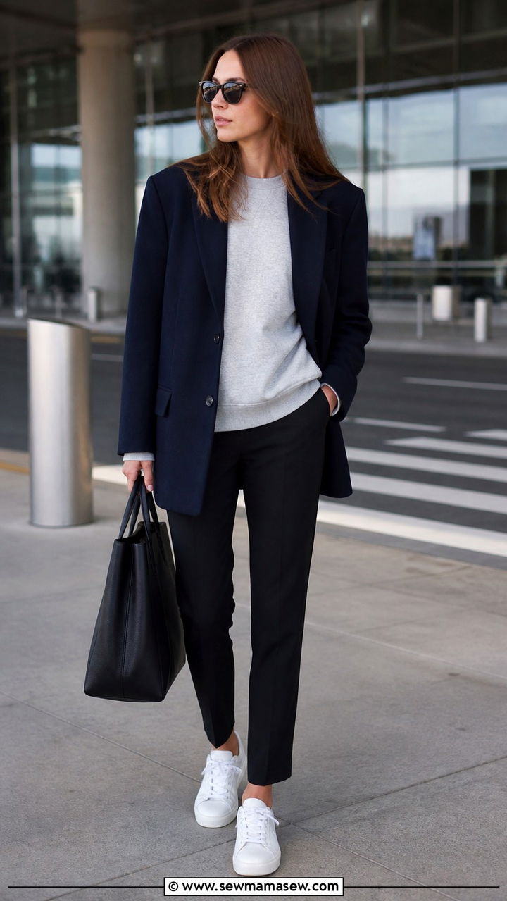 Oversized Navy Blazer With Sweatshirt And Slim Trousers - 40 casual blazer outfits