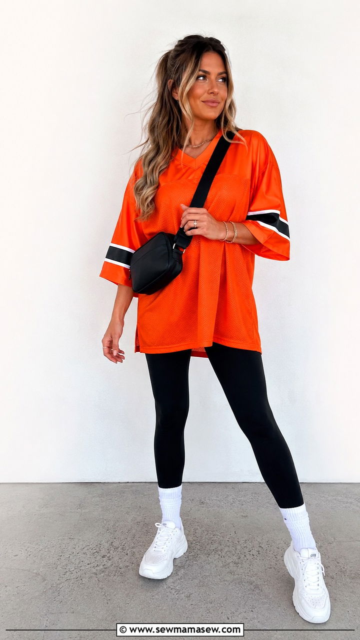 Oversized OSU jersey with black leggings gameday - 20 Gameday outfit ideas Oklahoma