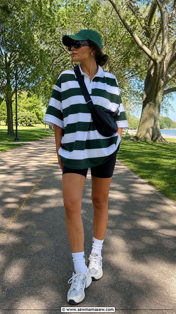 Oversized Polo Shirt with Biker Shorts Outfit - 25 How to style a polo shirt