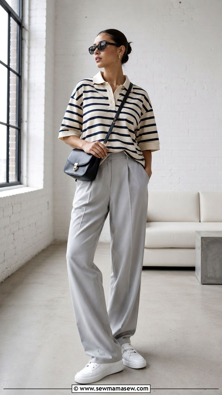 Oversized Polo with Slouchy Trousers - 20 Preppy spring outfits