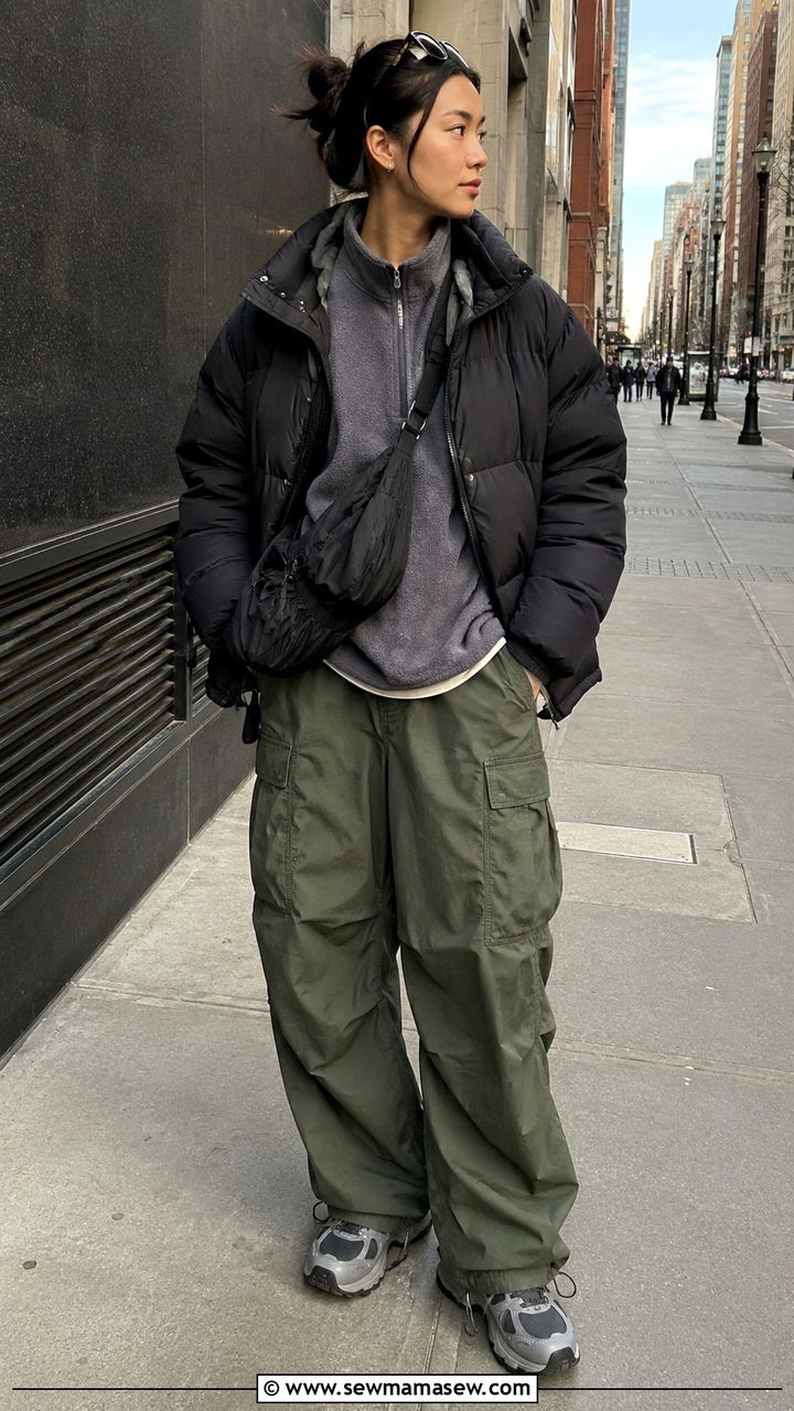 Oversized Puffer Jacket and Cargo Pants Outfit - 25 aesthetic outfits to copy
