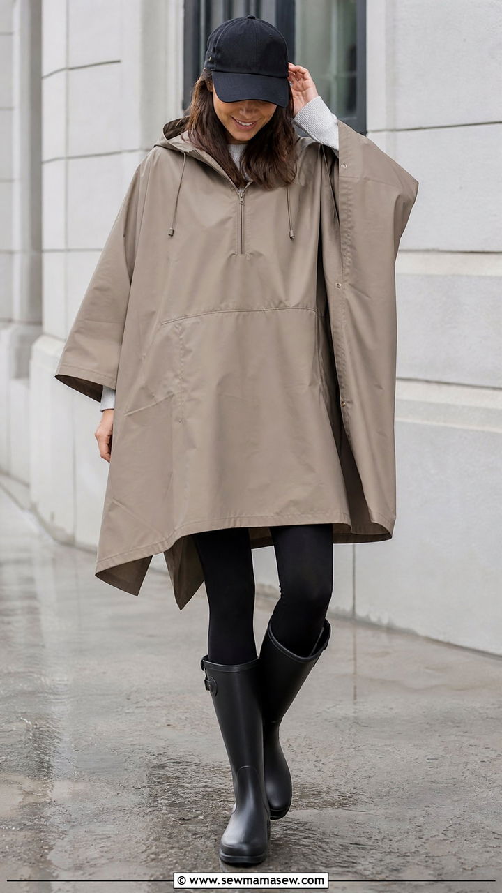 Oversized Rain Poncho and Fitted Bottoms Spring Rain Outfit - 25 Spring rain outfit ideas