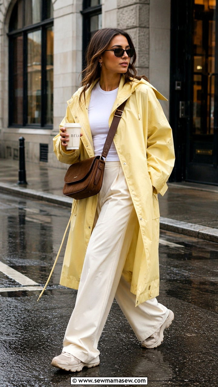 Oversized Raincoat With Wide Leg Pants - 25 rainy day outfits trends