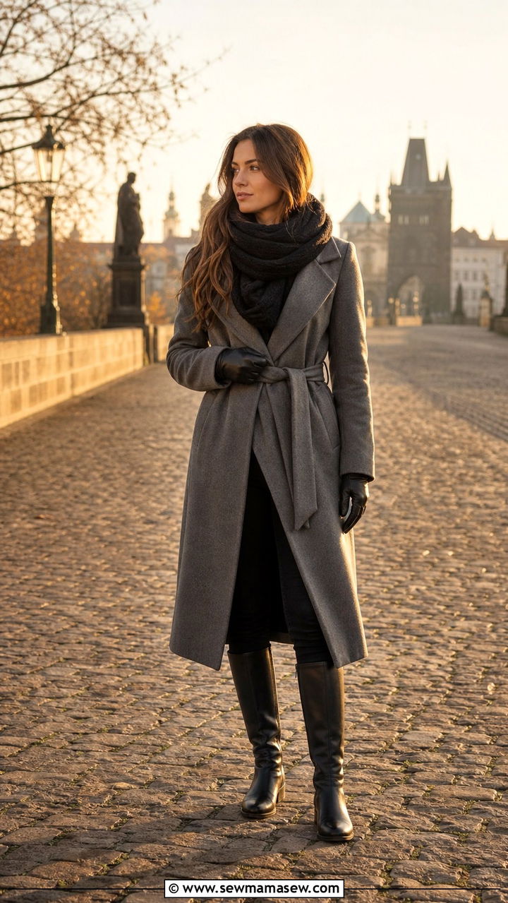 Oversized Scarf Coat With Fitted Jeans And Knee High Boots For Prague - 40 What to wear in Prague