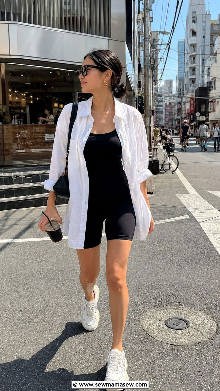 Oversized Shirt And Bike Shorts City Look - 25 Asian vacation outfit ideas