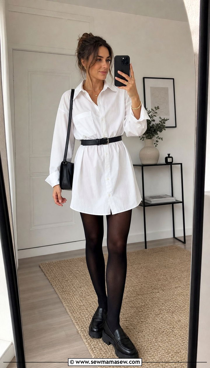 Oversized Shirt Dress Belted With Tights - 25 Shirt dress outfit ideas with tights