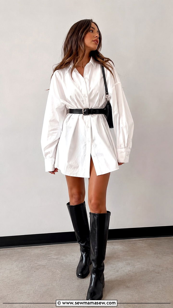 Oversized Shirt Dress With Knee High Boots - 30 Pop concert outfit ideas