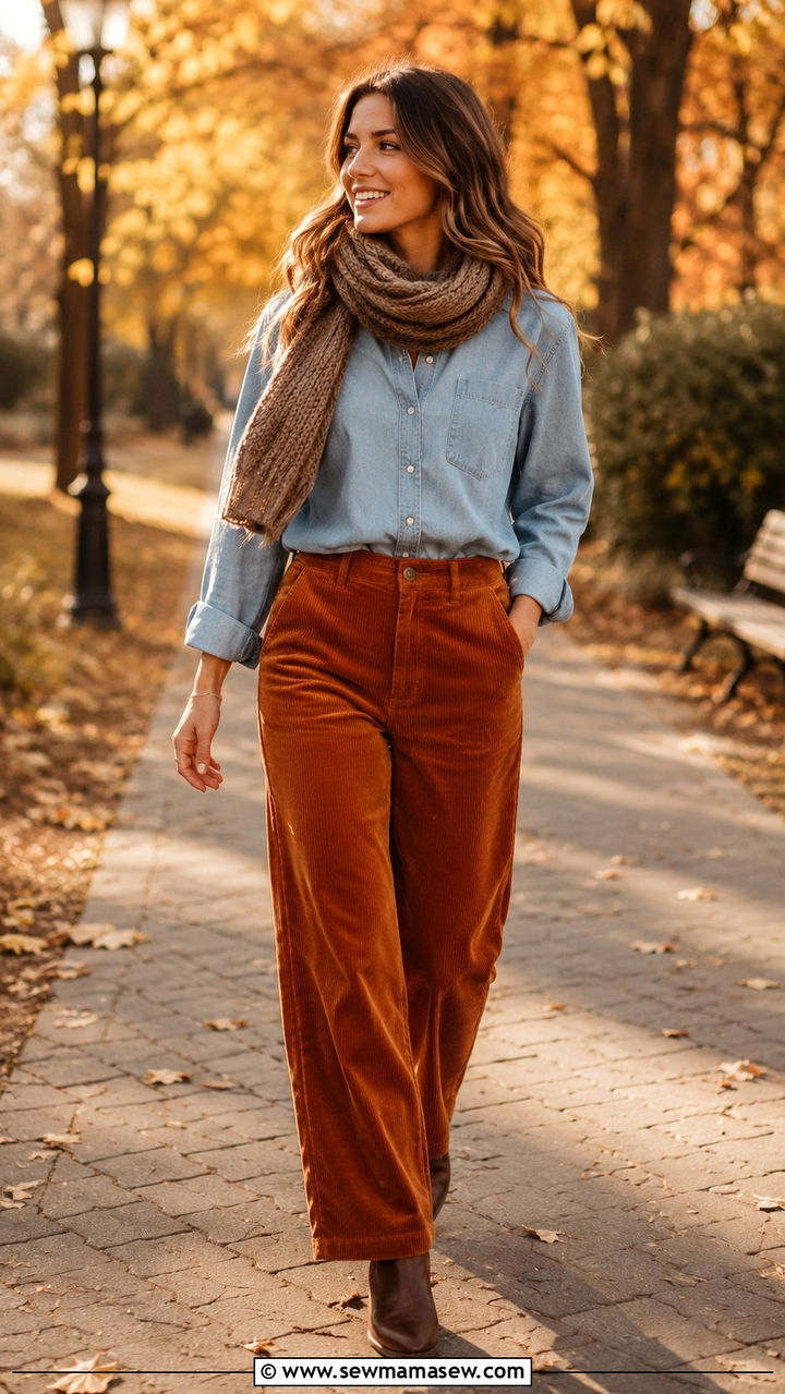 Oversized Shirt With Corduroy Trousers - 30 Modest outfit ideas with oversized shirt