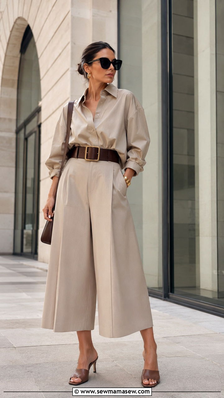 Oversized Shirt With Gaucho Pants - 30 Modest outfit ideas with oversized shirt