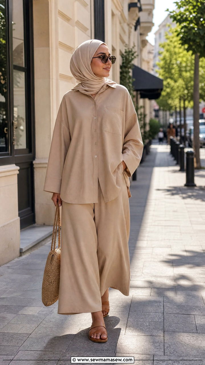 Oversized Shirt and Culottes Co Ord - 25 Matching set outfit ideas modest