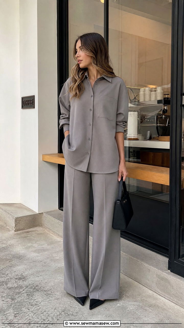 Oversized Shirt and Wide Leg Trouser Set - 35 matching set outfits ideas
