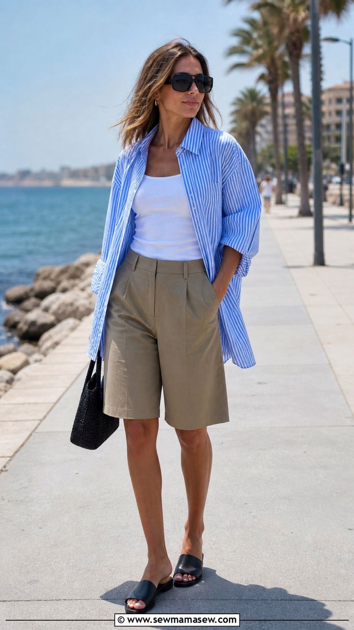 Oversized Striped Shirt With Bermuda Shorts - 40 Chic spring outfit ideas 2026
