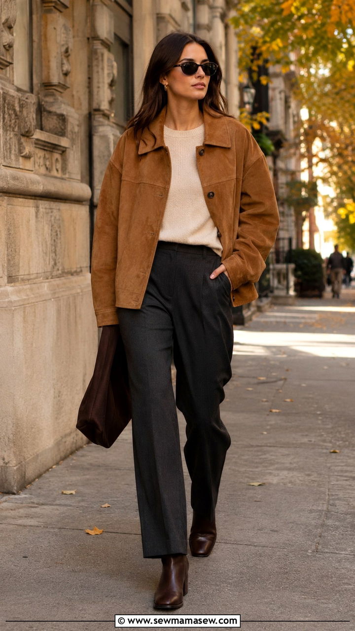 Oversized Suede Jacket with Tailored Trousers - 25 2026 fashion trends women classy