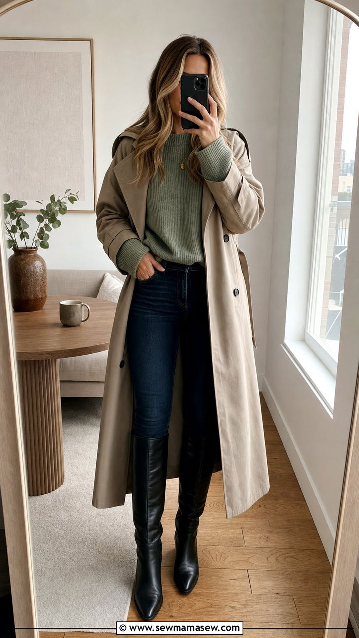 Oversized Sweater And Skinny Jeans With Knee High Boots - 25 Spring outfits with knee high boots