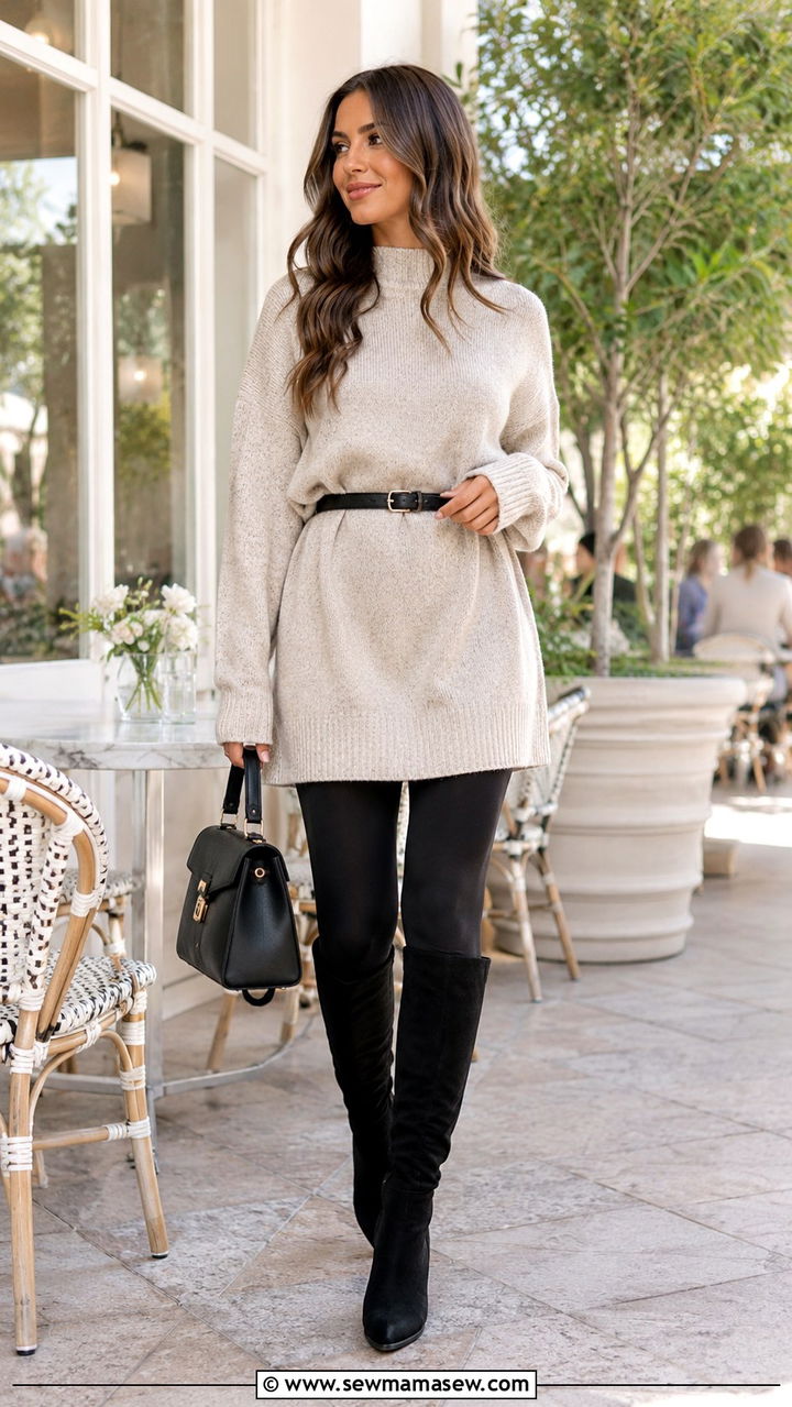 Oversized Sweater Dress With Leggings And Boots - 30 Oversized sweater with leggings outfit ideas