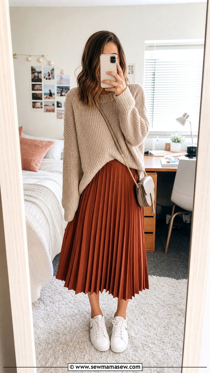 Oversized Sweater Midi Skirt College Outfit - 25 College outfit ideas modest