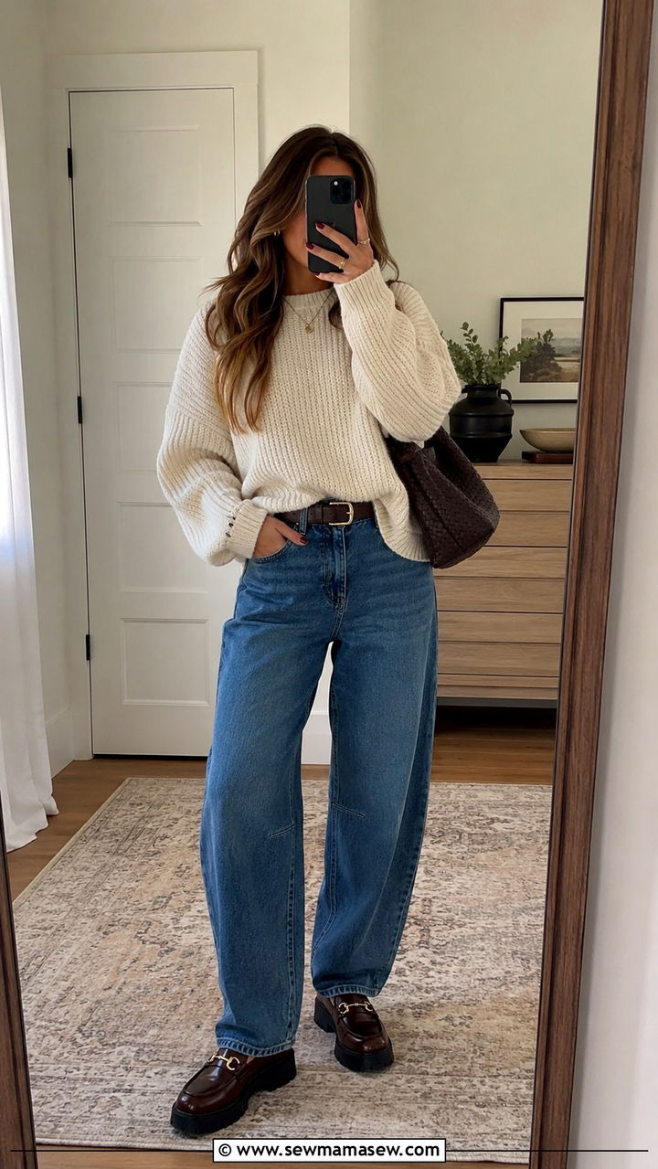 Oversized Sweater With Barrel Jeans Outfit - 25 2026 fashion trends women casual