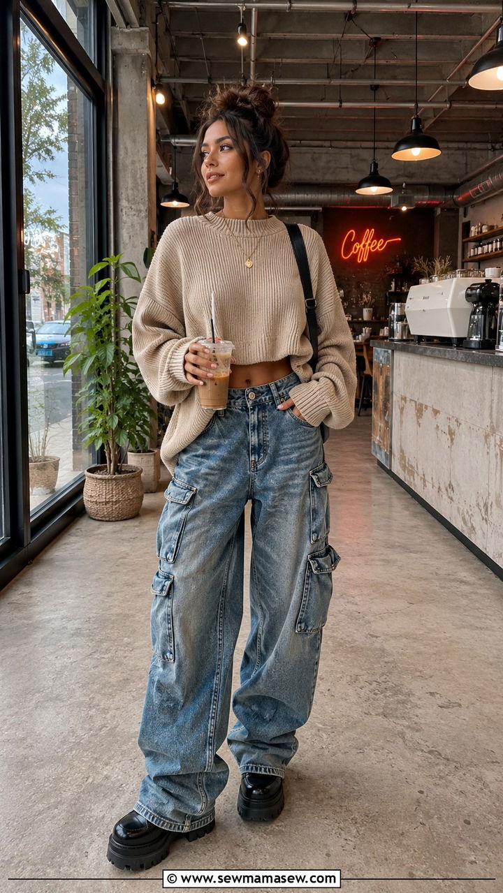 Oversized Sweater With Cargo Jeans And Lug Sole Boots - 30 How to style an oversized sweater