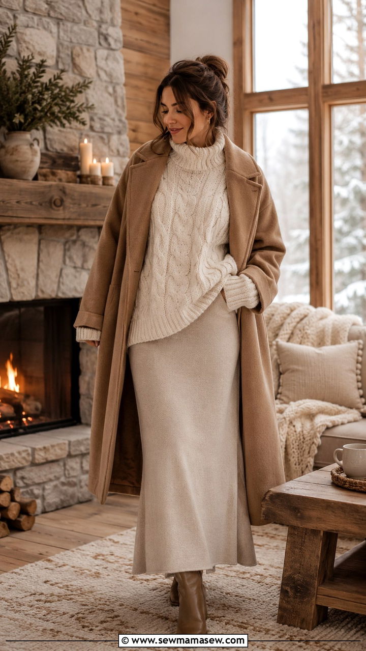 Oversized Sweater With Knit Maxi Skirt - 30 Modest outfit ideas with long skirt