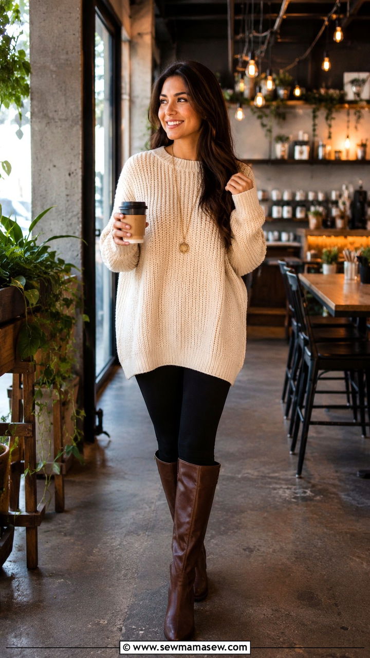 Oversized Sweater With Leggings - 30 transitional petite outfit ideas